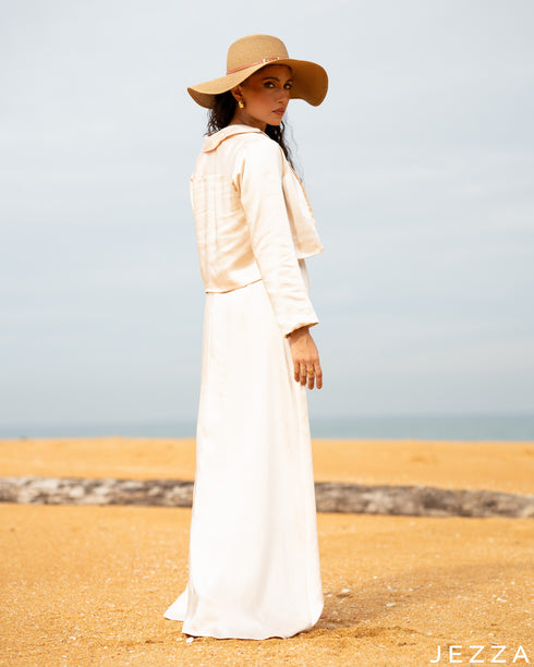 Sleeveless Satin Dress with Long-Sleeve Overtop 58381